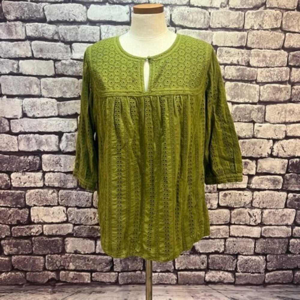 Charter Club Green Blouse W/ Eyelet Fabric Size 16W